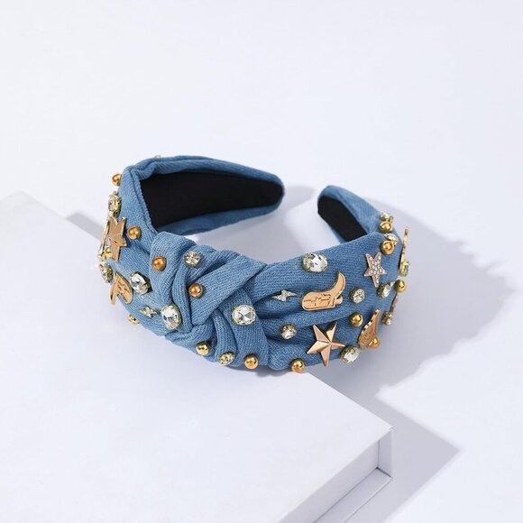 Western Cowgirl Headband Cotton Crystal Knot with Charm for Country Outfits main image 5